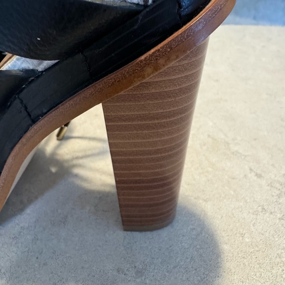 Calvin Klein Penelope Stacked Wood Heel w/ Ankle Tie - Black and Snake Skin - Picture 4 of 6